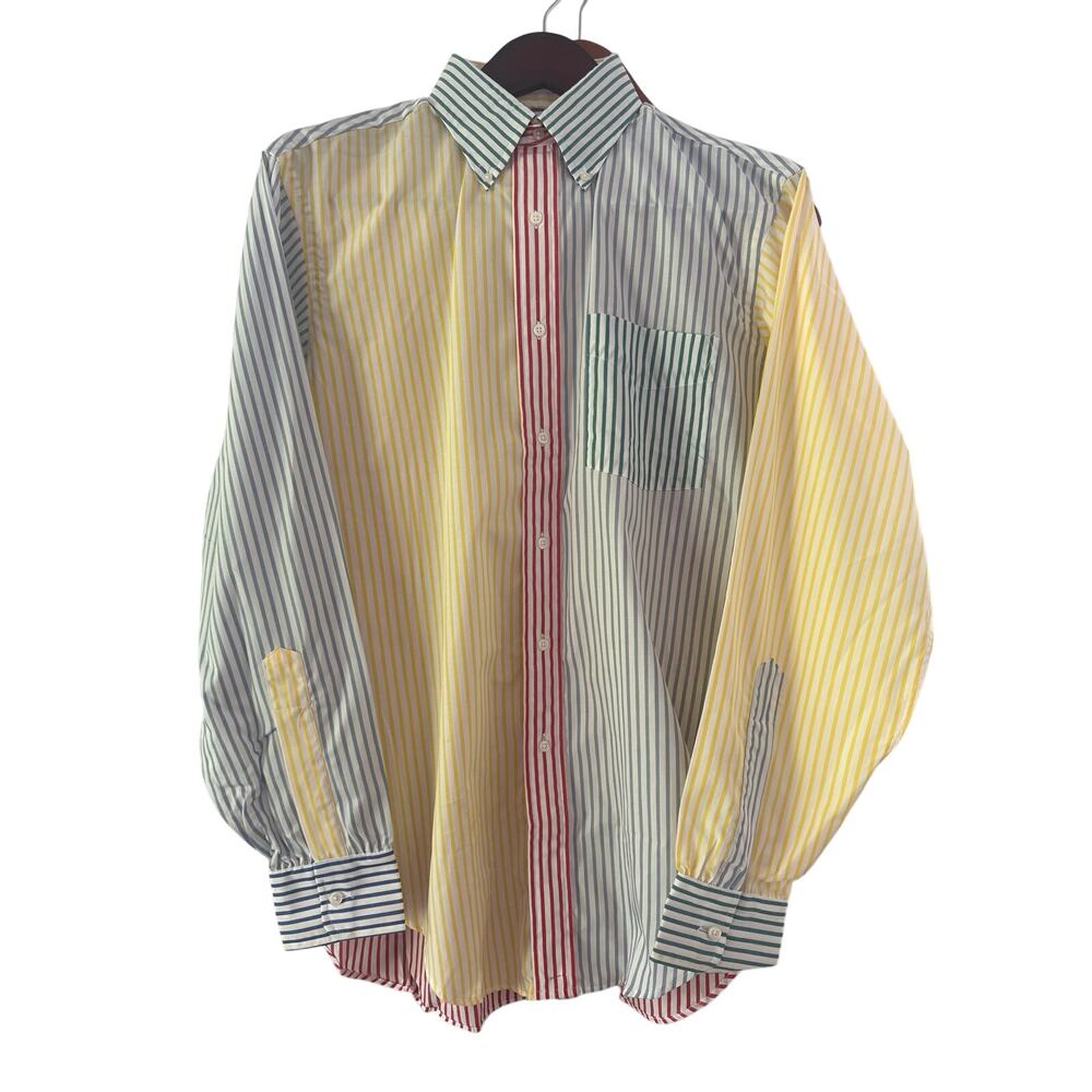 Huntington vintage color block button down shirt NEW Egyptian cotton size M